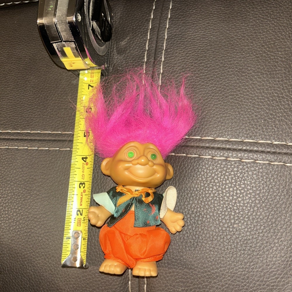Vintage Troll Doll 4 1/2" China Pink Hair Green Light Up Eyes Magical Genie